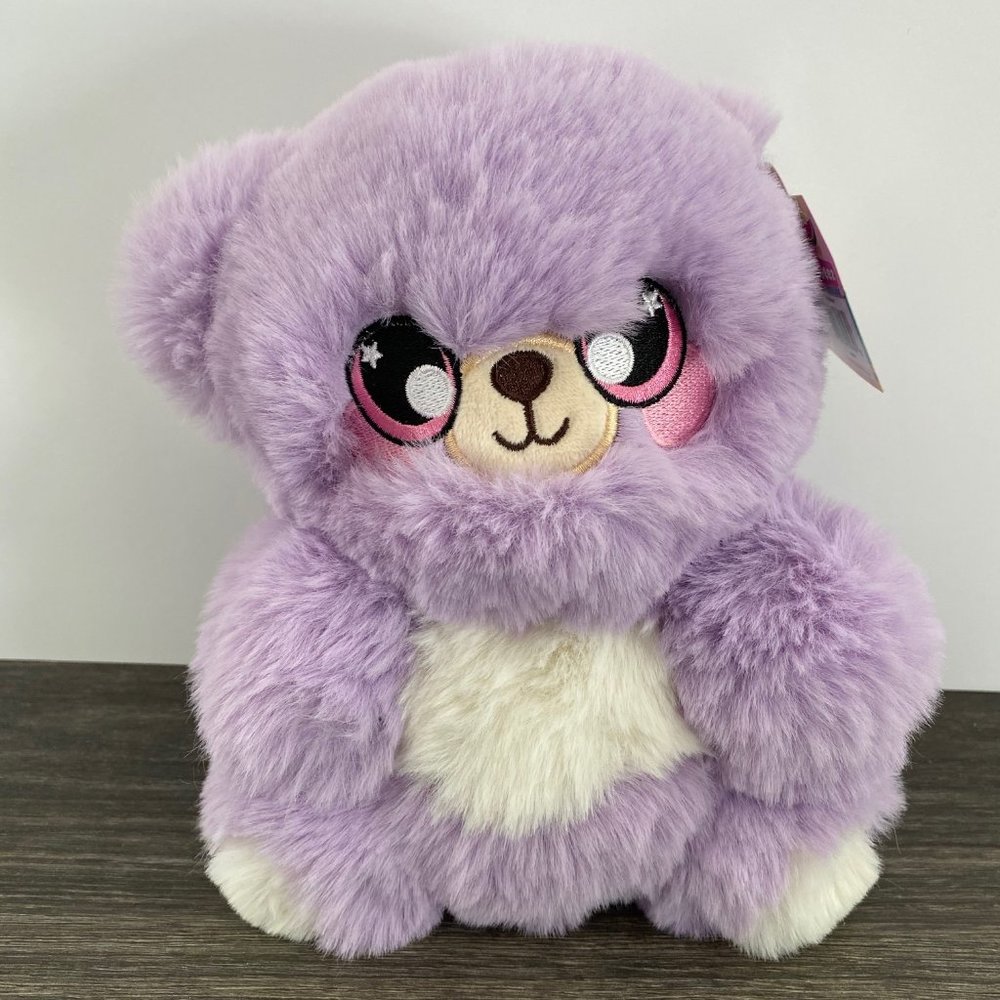 Squeezamals Baxter Bear 3 Deez Deluxe Stuffed Animal Toy Slow Rise Purple 8" NEW
